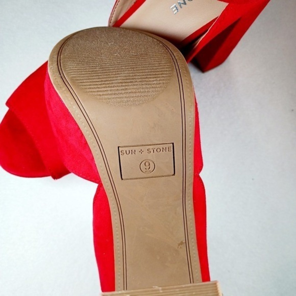 Sun + Stone Ankle Strap Platform Block Heel Sandals Women's Size 9 Red - Picture 6 of 6